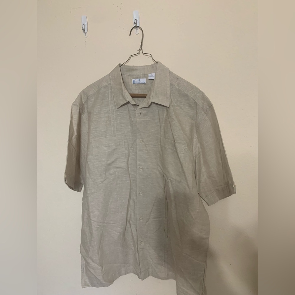 Brand new no tags Café Luna Beige button down Shirt. Size Large